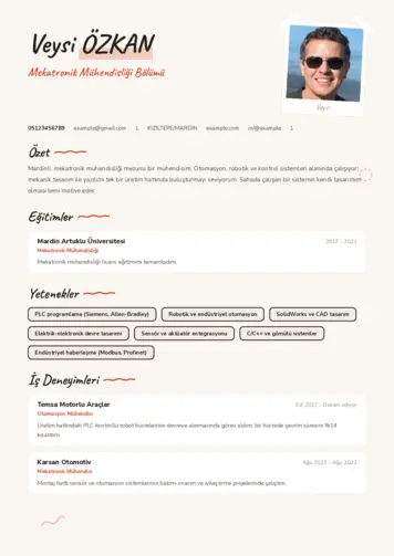 Mekatronik Mühendisliği Cv Örnekleri cv indir